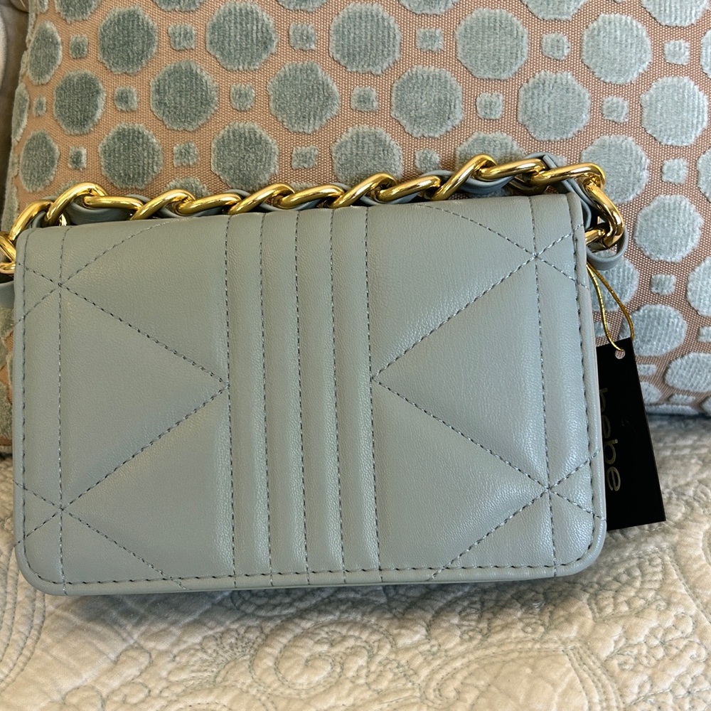 “bebe” Clutch handbag w/braided chain handle - light blue - Picture 4 of 9